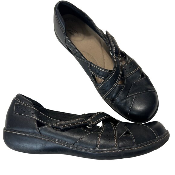 Clarks Black Leather Flats Size 10 - Picture 3 of 9